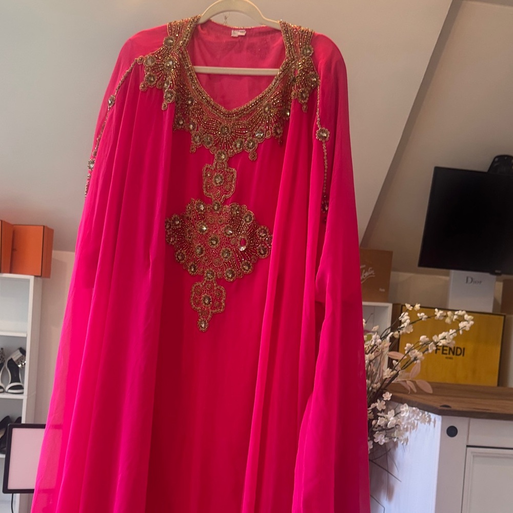 Pink Embellished Kaftan Dress